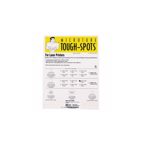 Tough-Spots, Laser, 1/2" Dia, Green, 3840/pk, 3840PK